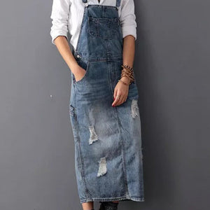 RetroJane Kjole med slidser i ryggen og overtræksbukser i denim