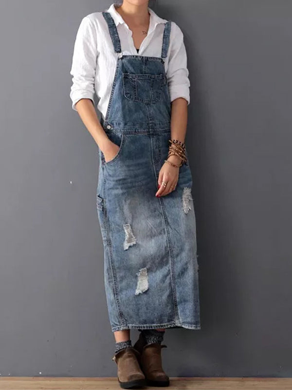 RetroJane Kjole med slidser i ryggen og overtræksbukser i denim