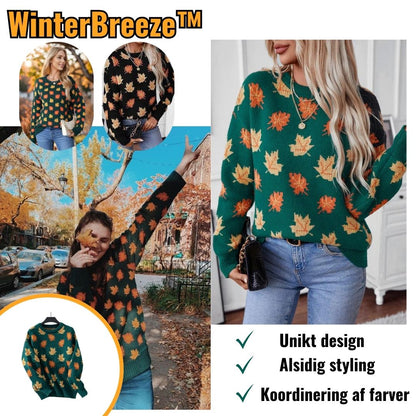 WinterBreeze™ | Rundhalset sweater med ahornbladsmønster Strikket