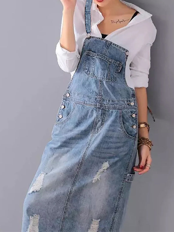 RetroJane Kjole med slidser i ryggen og overtræksbukser i denim