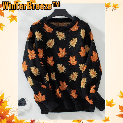 WinterBreeze™ | Rundhalset sweater med ahornbladsmønster Strikket