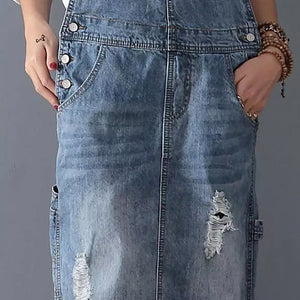 RetroJane Kjole med slidser i ryggen og overtræksbukser i denim