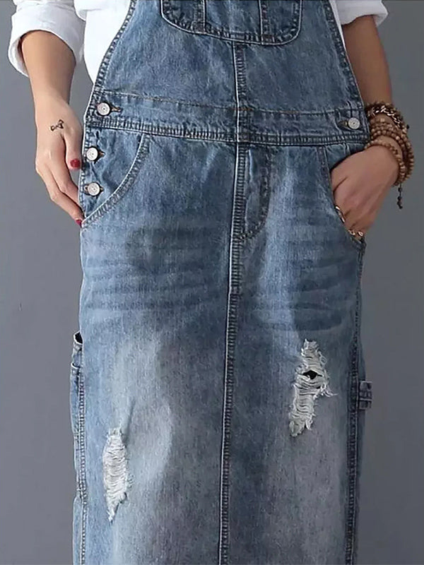 RetroJane Kjole med slidser i ryggen og overtræksbukser i denim