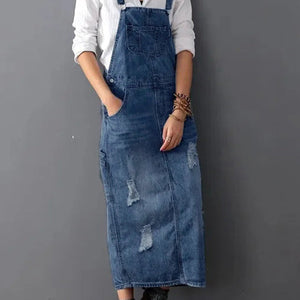 RetroJane Kjole med slidser i ryggen og overtræksbukser i denim