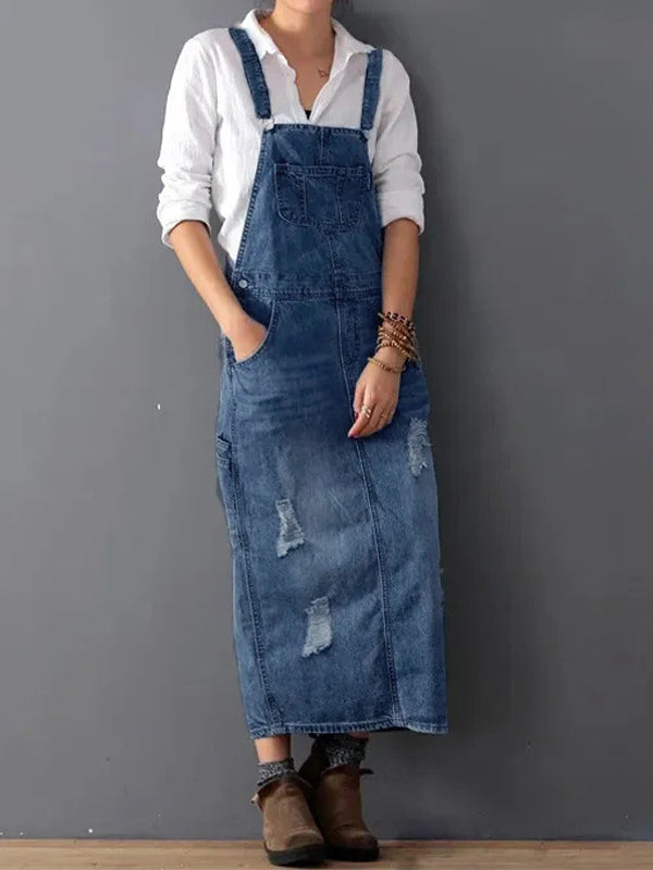 RetroJane Kjole med slidser i ryggen og overtræksbukser i denim